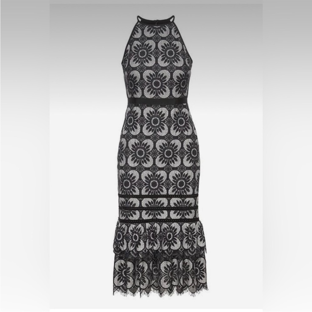 Banana Republic Black Lace Floral Halter Midi Dress